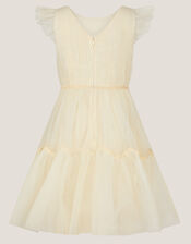 Charlize Flutter Sleeve Tulle Dress, Natural (CHAMPAGNE), large