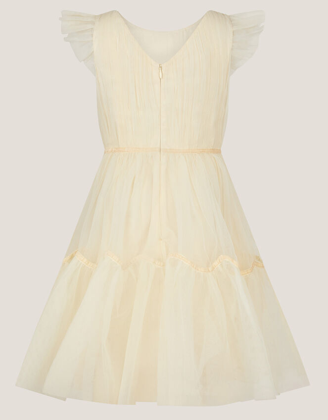 Charlize Flutter Sleeve Tulle Dress, Natural (CHAMPAGNE), large