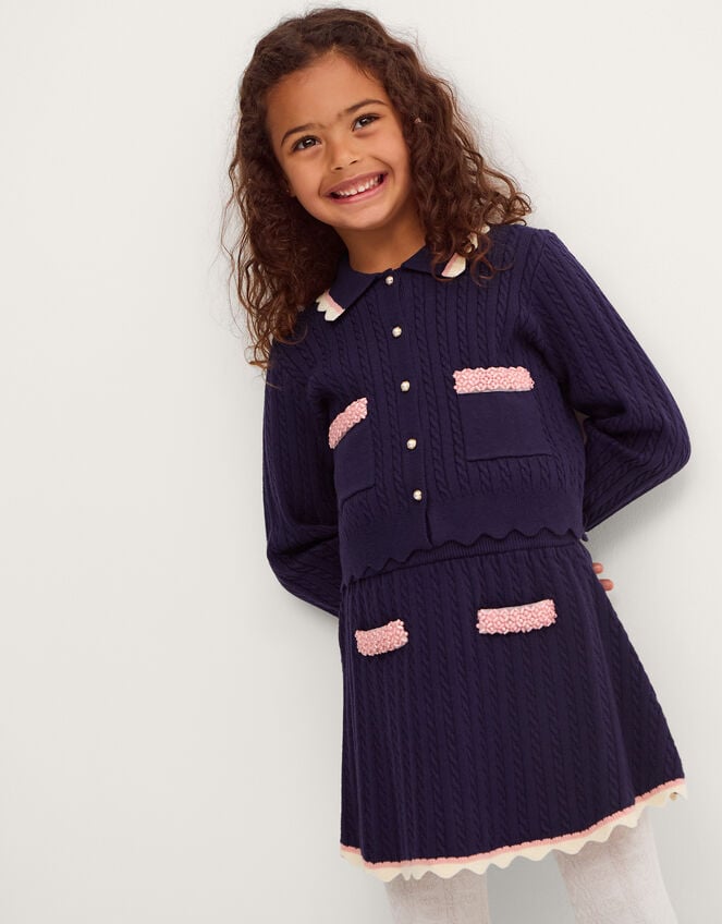 Embellished Cable Knit Skirt, Blue (NAVY), large
