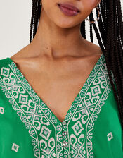 Embroidered Wide Strap Vest Top, Green (GREEN), large
