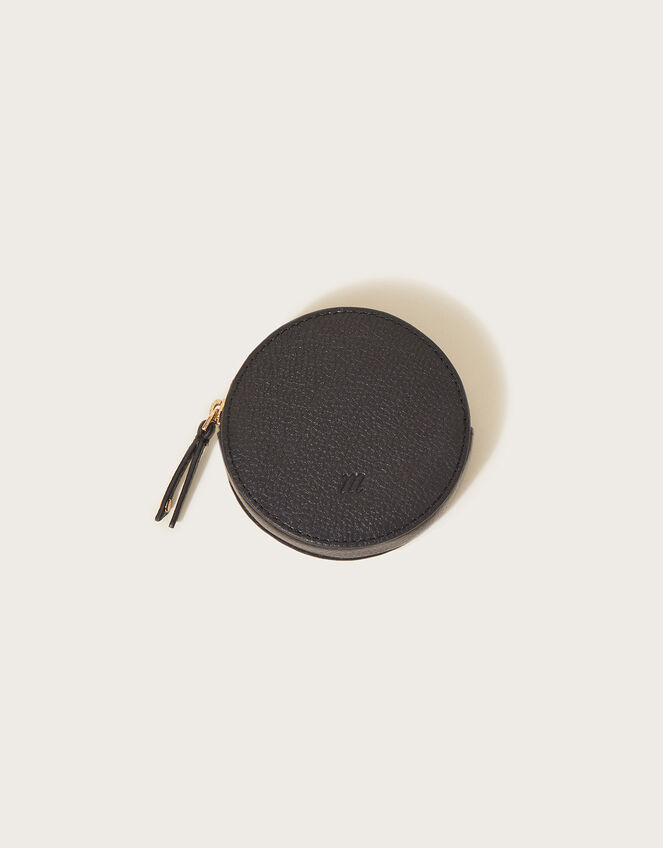 Leather Round Coin Purse, Black (BLACK), large