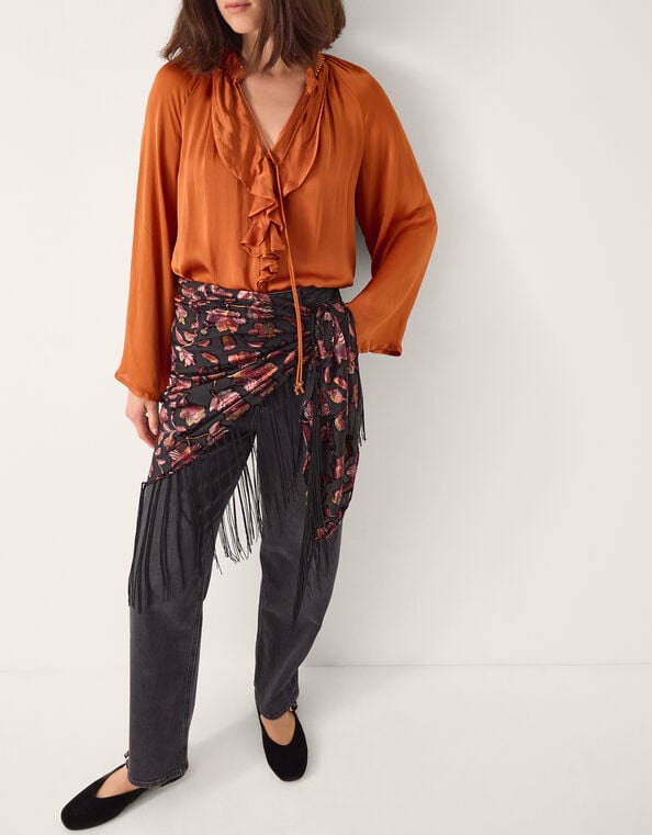 Catia Floral Devoré Fringe Scarf, , large