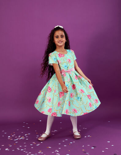 Baroque Rose Foil Print Dress, Green (MINT), large
