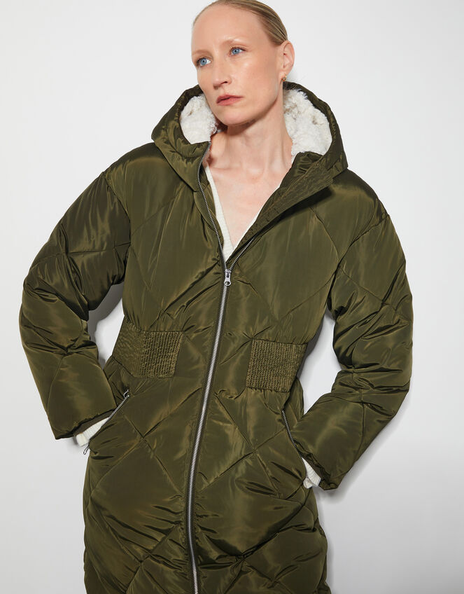 Phoebe Fleece Quilted Puffer Coat, Green (KHAKI), large
