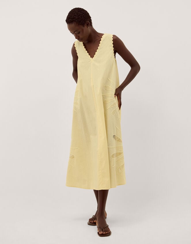 Sunny Sleeveless Scallop Midi Dress, Yellow (YELLOW), large