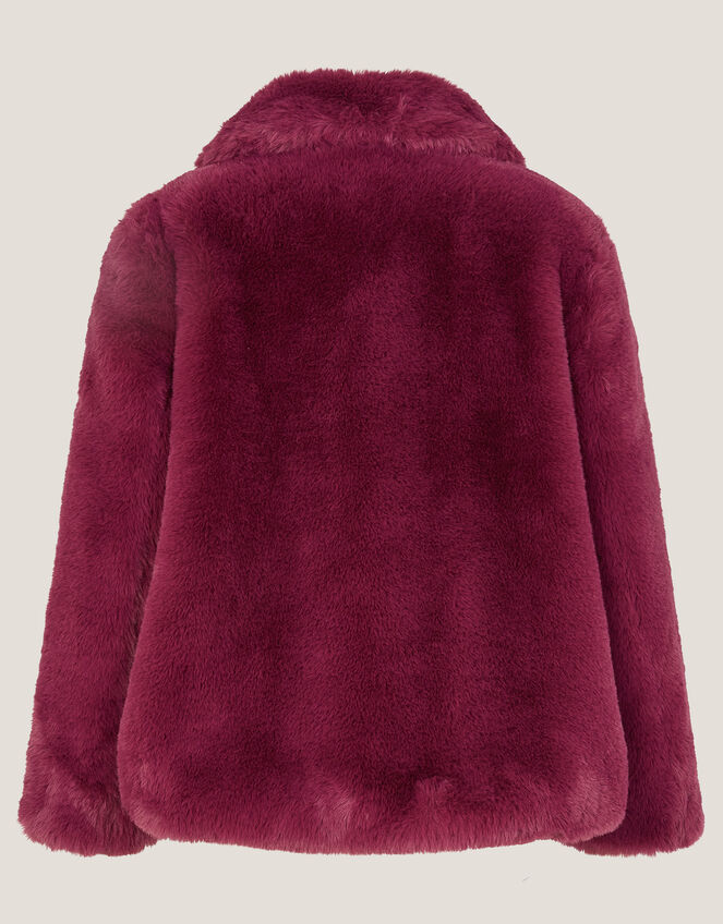 Bow Embellished Faux Fur Coat, Red (BURGUNDY), large