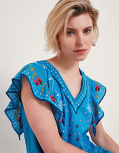 Prue Embroidered Ruffle Mini Dress, Blue (BLUE), large