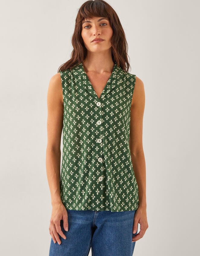 Daisey Geometric Sleeveless Top, Green (KHAKI), large