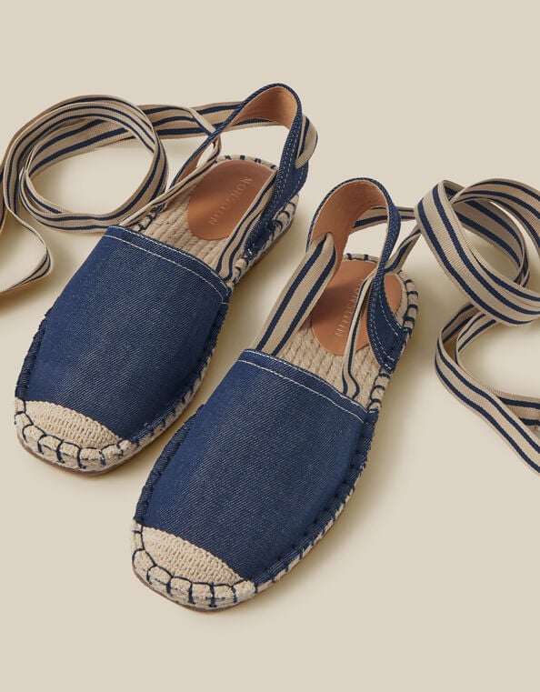 Fliss Stripe Chambray Espadrille Flats , Blue (BLUE), large