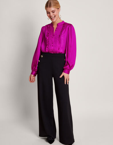 Lana Ruffle Satin Blouse, Pink (PINK), large
