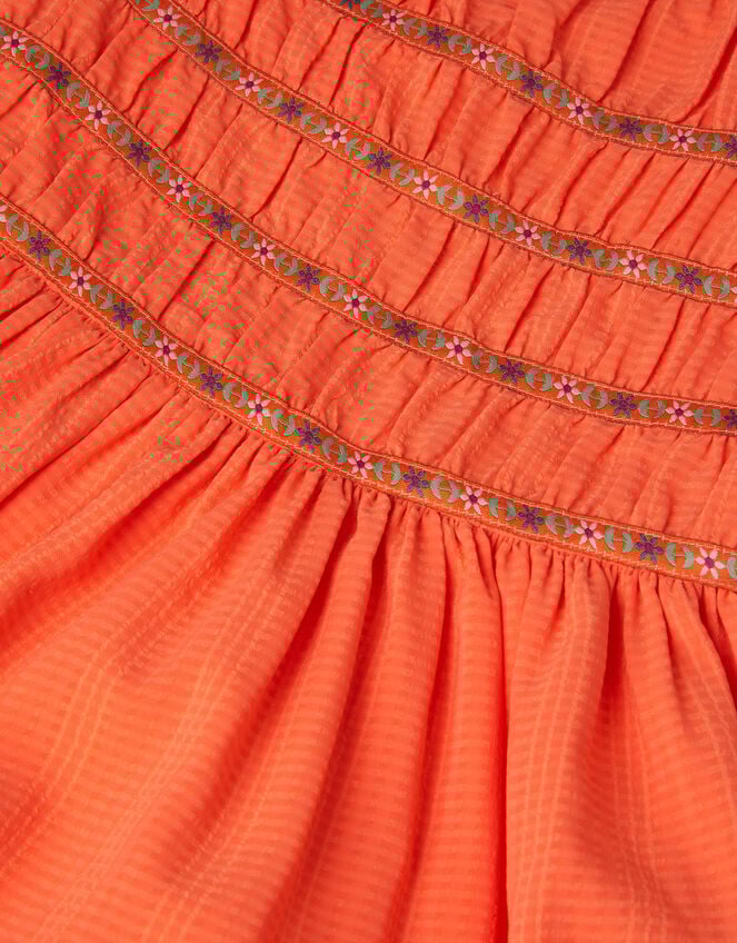 Smocked Square Neck Dress, Orange (ORANGE), large