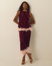 Emma Sleeveless Feather Crushed Velvet Top, Red (BURGUNDY), large