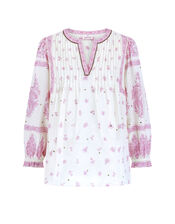 East Kai Hand-Screen Printed Floral Top, Pink (PINK), large