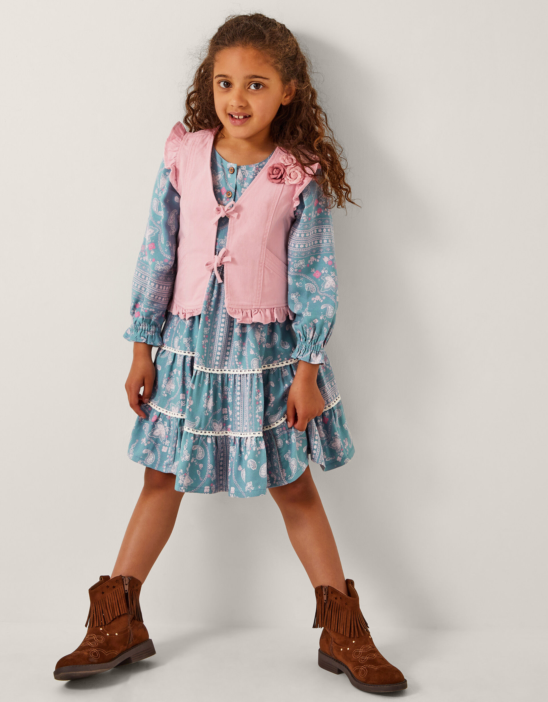 Flower Denim Waistcoat Pink