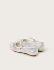 Metallic Mesh Strap Ballet Flats, Silver (SILVER), large