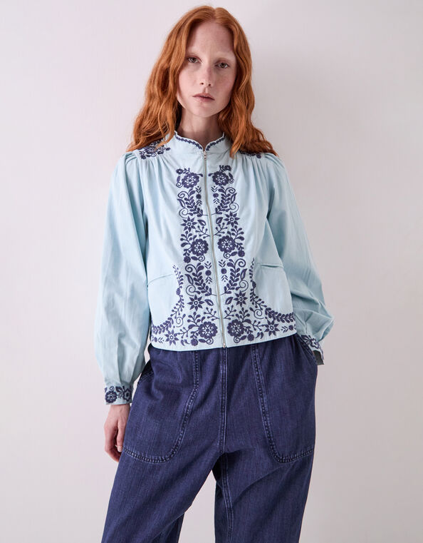 East Estelle Floral Embroidered Jacket, Blue (BLUE), large