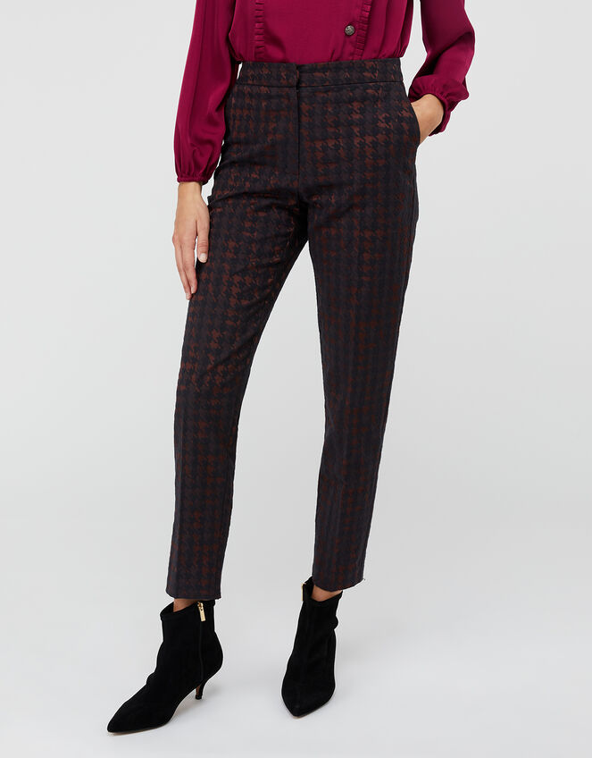 Harriet Houndstooth Jacquard Trousers, Red (BURGUNDY), large