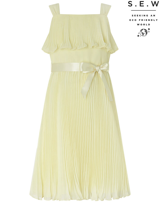 Italia Pleated Dress in Recycled Polyester, Yellow (LEMON), large