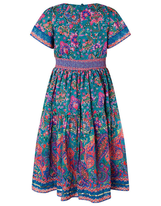 Teal Paisley Print Midi Dress, Teal (TEAL), large