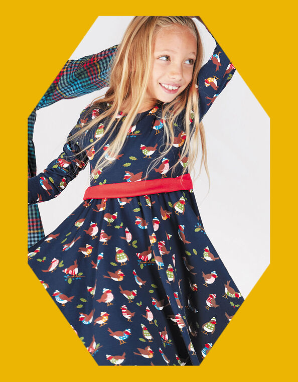 Frugi Party Skater Dress, Blue (NAVY), large