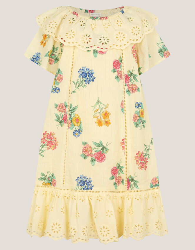 Sasha Floral Broderie Dress, Yellow (YELLOW), large