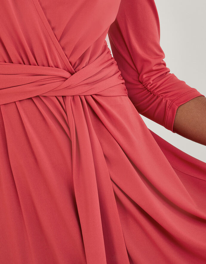 Jersey Wrap Front VNeck Dress with Recycled Polyester Pink Midi