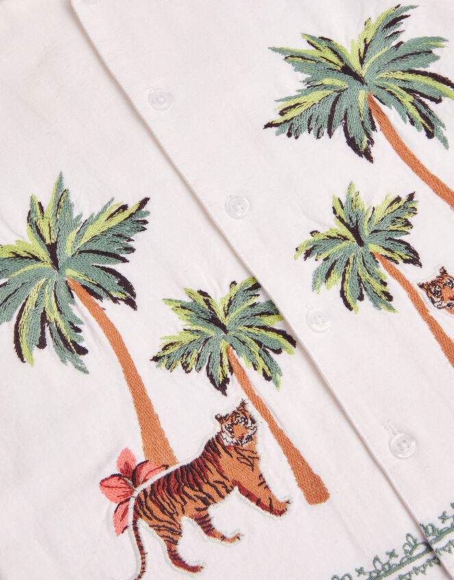 Tiger Embroidered Short Sleeve Shirt, Ivory (IVORY), large