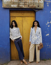 Peggy Blazer in Linen Blend, Blue (BLUE), large