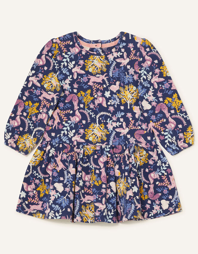 Baby Woodland Print Jersey Dress Blue | Baby Girl Dresses | Monsoon UK.