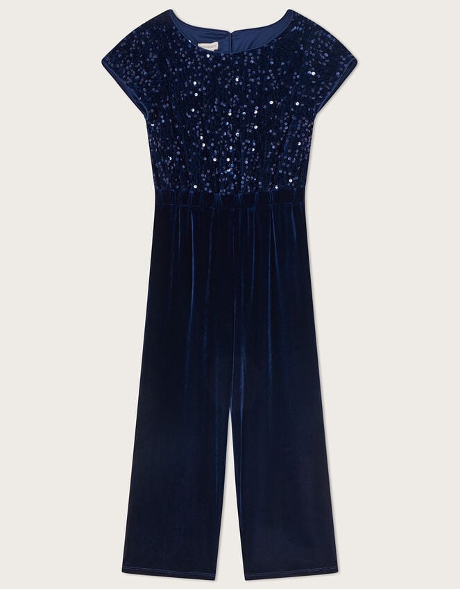 Velvet Sequin Jumpsuit, Blue (NAVY), large