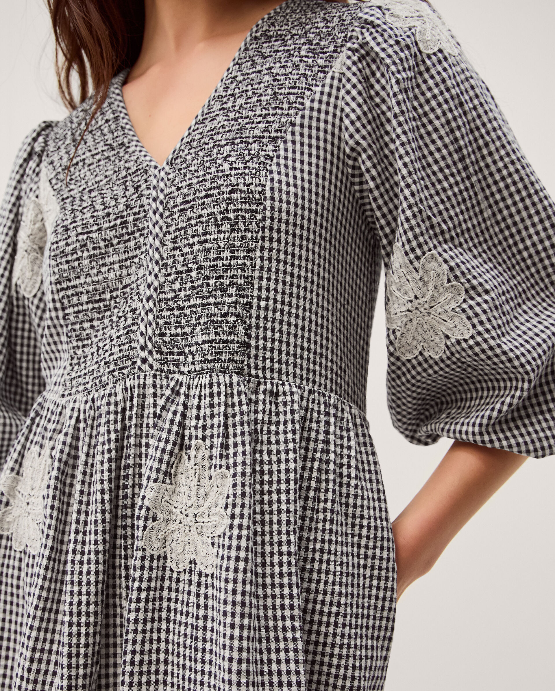 Mimi Puff Sleeve Gingham Midi Dress Black | Day Dresses | Monsoon UK.