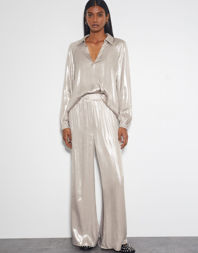 Lillie Metallic Wide Leg Trousers, Natural (CHAMPAGNE), large