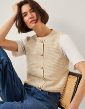 Niki Button Knit Tank Top, Camel (OATMEAL), large