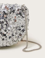 Sequin Embellished Ruched Bag, Silver (SILVER), large