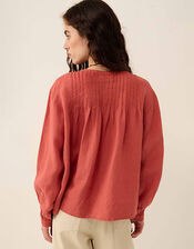 East Liza Pintuck Linen Top, Pink (ROSE), large