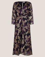 Georgie Metallic Floral Midi Dress, Purple (PURPLE), large