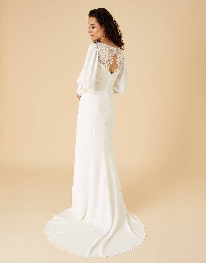 Briana Button Sleeve Bridal Maxi Dress, Ivory (IVORY), large