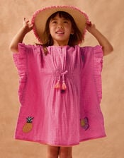 Embroidered Cotton Kaftan, Pink (PINK), large