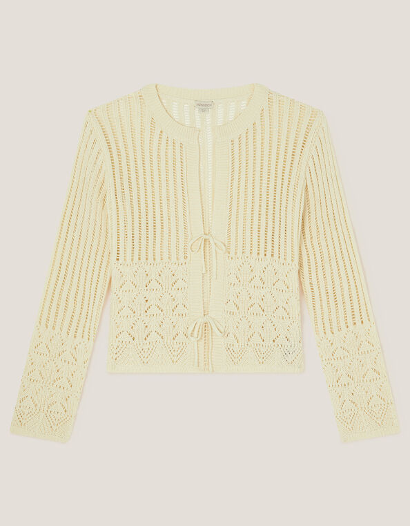 Cropped Knit Cardigan, Ivory (IVORY), large