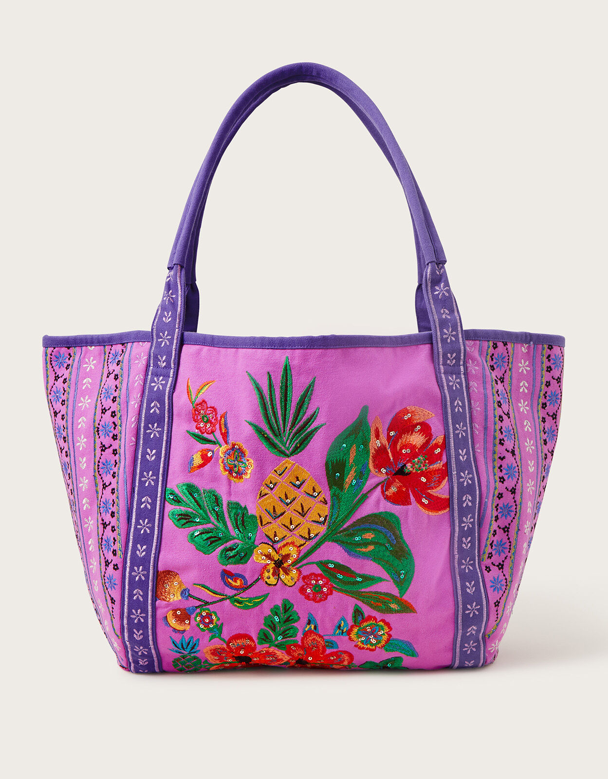 Tropical Embroidered Large Tote Bag
