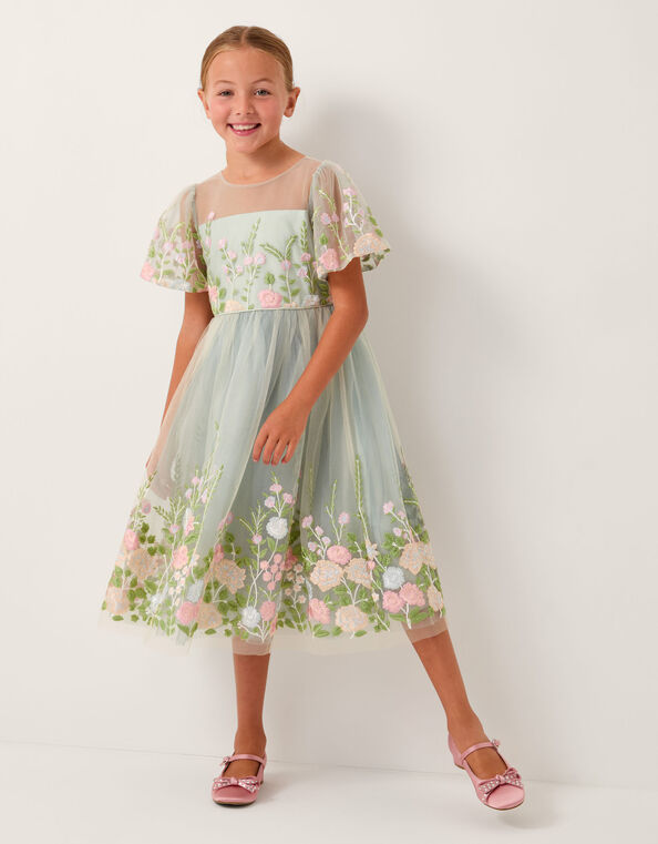 Dalia Floral Embroidered Party Dress, Green (SAGE), large