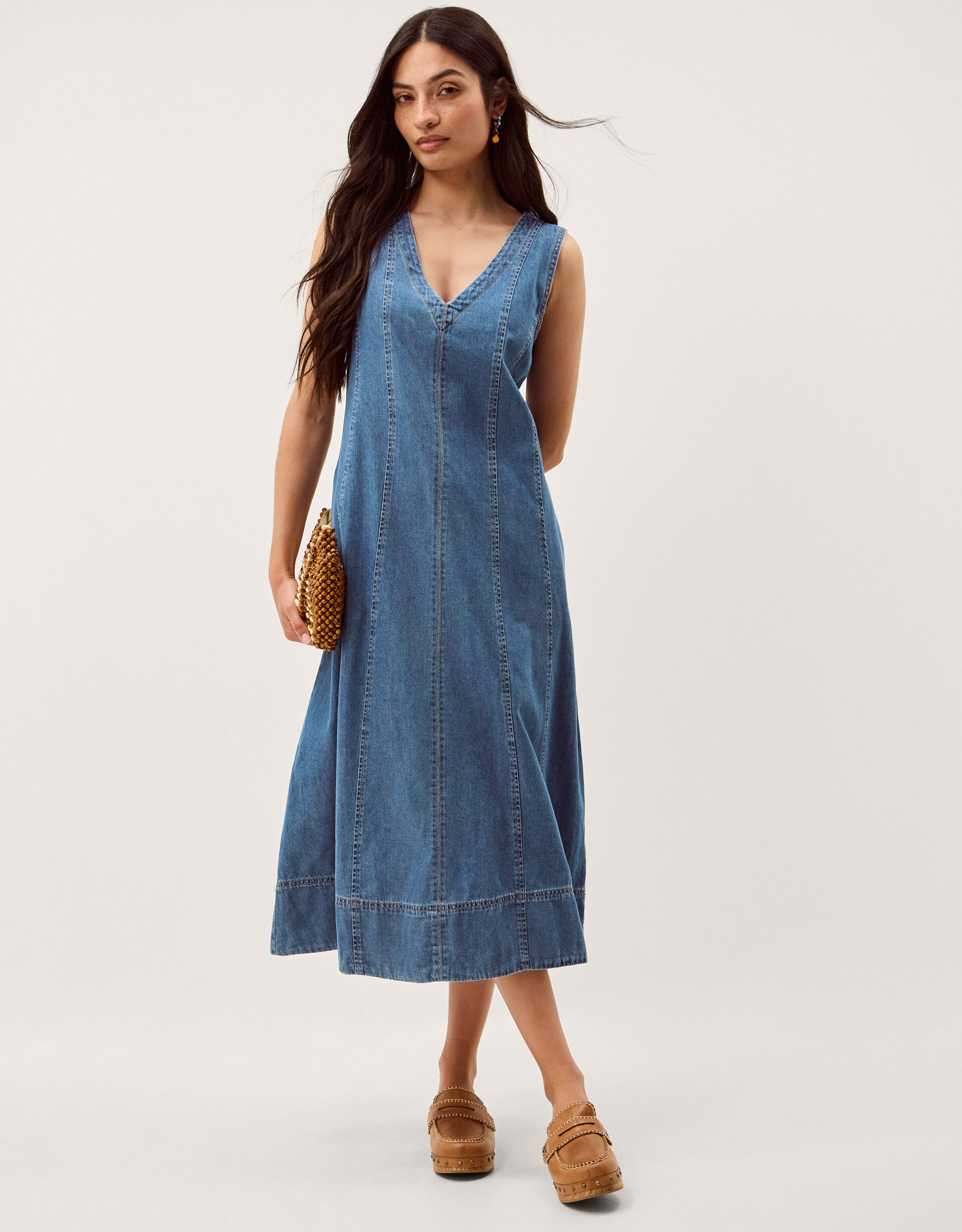 Tessa Sleeveless Denim Midi Dress Blue