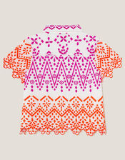 Embroidered Short Sleeve Shirt, White (WHITE), large