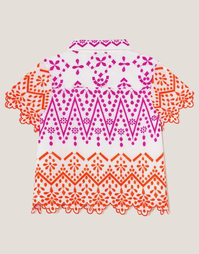 Embroidered Short Sleeve Shirt, White (WHITE), large