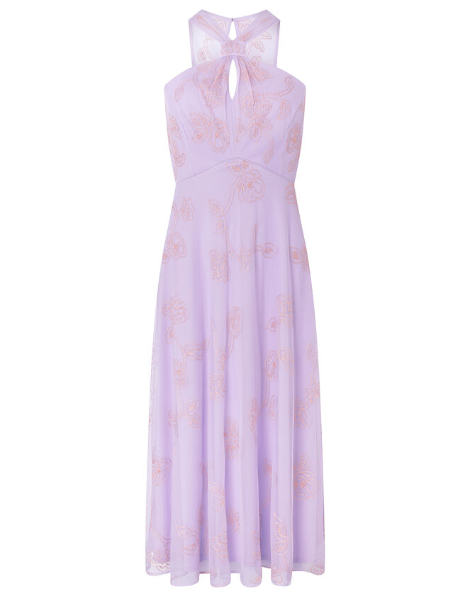 Gabriella Embroidered Floral Midi Dress, Purple (PURPLE), large