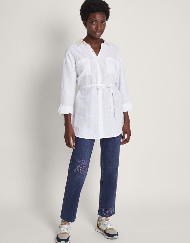 Liz Upcycled Embroidered Shirt, White (WHITE), large