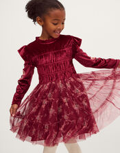 Floral Velvet Disco Dress, Red (BURGUNDY), large