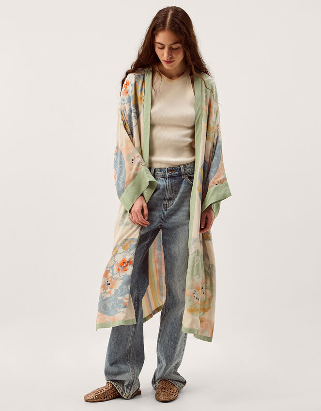 Clemence Amelie Floral Long Kimono Cream