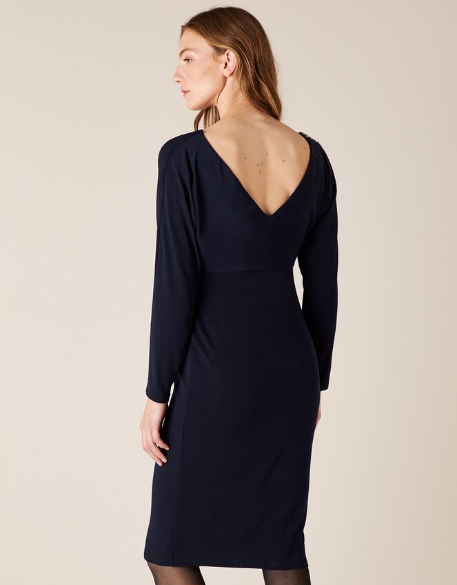 Danielle Beaded Shoulder Jersey Dress, Blue (NAVY), large