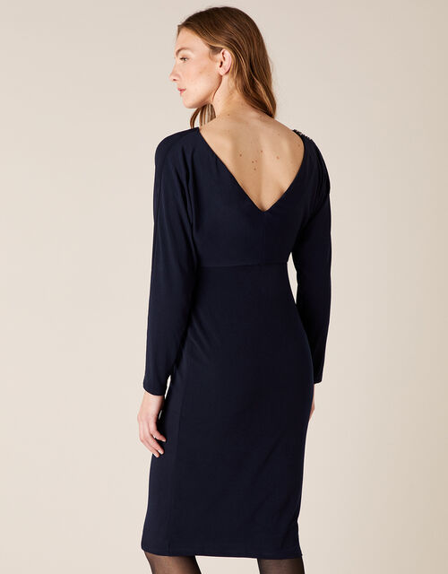 Danielle Beaded Shoulder Jersey Dress, Blue (NAVY), large